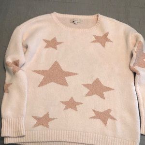 Loft sweater , pale pink, with glittery thread in stars